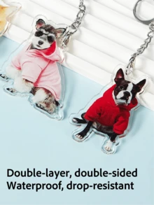 PETSIN 1pc Personalized Animal Portrait Dog/Cat Polycarbonate (PC) Keychain, For Dorm Rooms, For Teacher Gifts, School Supplies, For University, For Classroom - White - View 3