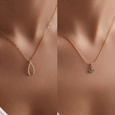 TUANZISP 1pc Personalized Gold-Plated Rib Bone & Minimalist Anchor Inlaid Necklace, Fashion Casual Petite Rib Bone & Anchor Necklace For Women, Lucky Necklace, Ocean Necklace, Her Gift, Bestie Daily Necklace