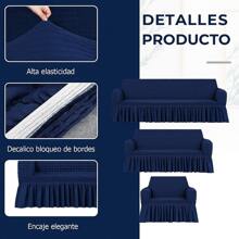 3 Pieza Funda Cubre Sala con Falda Tipo Plumeti Funda de Sofá Lavable Elástica Fácil de Instalar Fundas para Sillones Sala (1 plaza, 2 plazas, 3 plazas) Decoración Sala Azul Marino - Azul Marino - Ver 4