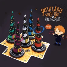 1 Hat + 4 Rings Halloween Party Game Toys, Inflatable Witch Hat, Hat Toss Ring Toss Game, Halloween Gag Toys