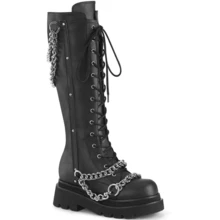 Women Fashion Goth Knee High Boots Round Toe Chunky High Heel With Buckle Chain Punk Boots Dress Party Festival Shopping Work Long Boot - 黑色 - 查看 7