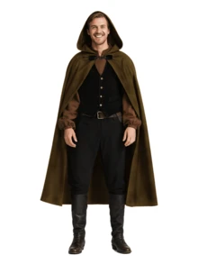 Medieval Hooded Cloak Renaissance Cape For Men And Women Halloween Costume - 彩色 - 查看 14