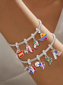 1 PIEZA Colgante de bola con charms del Estatua de la Libertad en Navidad, México, Puerta de la Victoria y Alpaca peruana, adecuado para pulseras y joyería de mujer DIY - Plateado - Ver 4