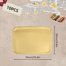 10pcs Disposable Gold Paper Trays, Thickened Anti-Oil Rectangular Cake Boards With Thickened Base, Suitable For Elegant Dessert Table, Cupcake Display, Birthday Party, Wedding And Other Occasions - Gold - View 14