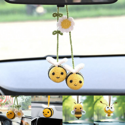 Crochet Bee Car Rearview Mirror Hanging Decor, Room Decoration, Cute Car Accessory, Gift For Bee Lovers, Crochet Cute Bee Bag Charm, Car Interior Decor Gift, Birthday Graduation Gift
