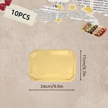 10pcs Disposable Gold Paper Trays, Thickened Anti-Oil Rectangular Cake Boards With Thickened Base, Suitable For Elegant Dessert Table, Cupcake Display, Birthday Party, Wedding And Other Occasions - Gold - View 16