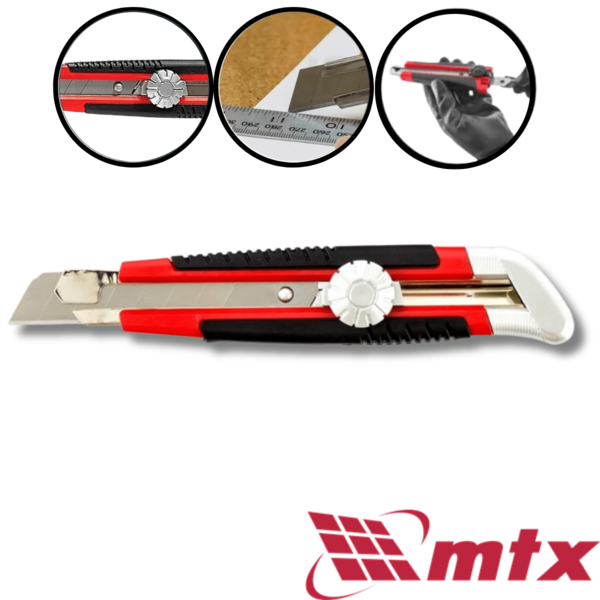 Estilete Profissional Reforçado MTX Estilete 18mm Trava Girátoria Emborrachado Estilete Retrátil