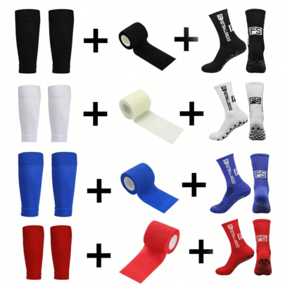 3-Piece Football Accessories Set, 1 Pair Sports Shin Guards, 1 Pair Training Socks, 1 Bandage, Anti-Slip Sports Protection, Suitable For Football, Basketball And Other Sports