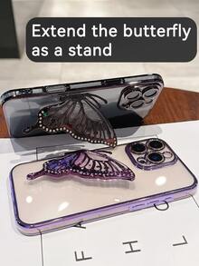 奢华电镀透明黑色手机壳，带蝴蝶亮片支架，闪亮水晶水钻风格，硅胶防震软壳，兼容 16/16E/16 Pro/16 Pro Max/16 Plus/15/14/13/12/11/X/XS/XR/8/7、Galaxy S25/S24/S23/S22/S21/A55/A54/A53/A52/A35/A34/A23/A16/A15/A14/A13/A12/A05S/FE/Ultra/4G/5G、Redmi/Honor/MOTO/OPPO/Infinix 等手机，防水、防摔、防刮花 - 黑色 - 查看 5