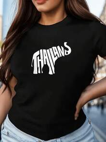 Thailand Asian Elephant Word Art  Women'S T-Shirt, 100% Cotton Crew Neck Casual Tee, All-Season Knit Fabric Top, Regular Fit With Slight Stretch, Gift For Friends Family, Machine Washable, Sizes S-XXXL - Black - View 1