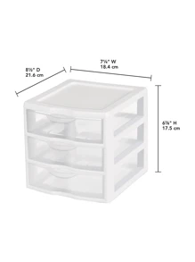 SPEIN Clear Plastic 3-Drawer Storage Bin - 8.5"L X 7.25"W X 6.875"H, White Frame, Stackable Desktop Organizer, See-Through Drawers For Cosmetics, Office Supplies, Crafts, 2 Pack