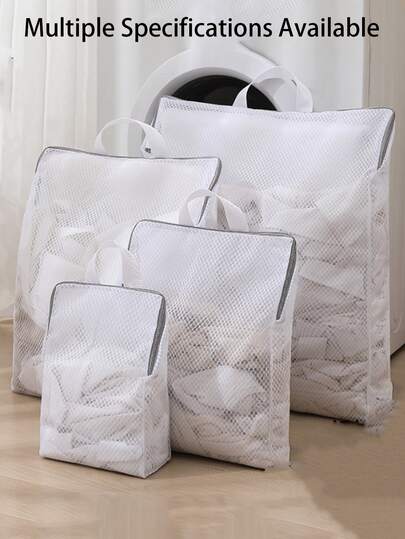 White Laundry Wash Bag With Handle And Honeycomb Mesh, Large Capacity Mesh Laundry Bags, Thick Washing Machine Bag, Hanging Mesh Laundry Hamper, Underwear Laundry Basket, Multi-Functional Clothes Storage Mesh Bag, Reusable Dryer Bagdorm Room Essentials Clothes Organizer Closet Organization And Storage Bedroom