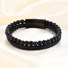 1 件男士复古皮革和虎眼石编织双层手链 - 彩色 - 查看 14