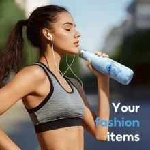 Miniso Disney Stitch 17Oz/500ml Insulated Water Bottle , Keep Warm/Cold 24H, Leak-Proof Vacuum Cup, Double Wall Stainless Steel Water Bottle For Sports, Gym, Travel, And School - Màu xanh lam - Xem 4