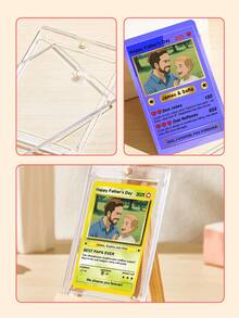 1张定制照片宝可梦卡片，个性化照片卡，宠物卡，定制PVC钱包卡（可添加文字），动漫风格，宠物爱好者礼物，父亲节礼物，生日礼物，送给妈妈的礼物，母亲节礼物，送给她/他的礼物，送给妈妈/爸爸的礼物，圣诞节礼物，家居装饰客厅 - 粉色 - 查看 4