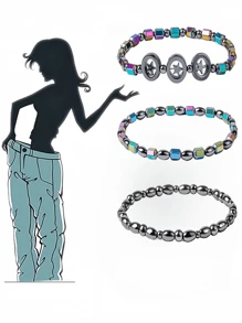 Tobillera de piedra natural negra de cálculo biliar para pérdida de peso de pareja, pulsera magnética de piedra de yoga para pareja