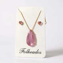 Necklace + Earring Kit Large Pink Elegant Women's Plated - Rose - View 2