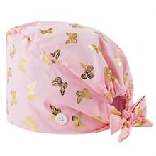 1顶女士涤纶混纺蝴蝶金色印花图案护士帽，抗菌防尘，适合医院工作人员、护士、美容院工作人员、家政人员和清洁专业人员佩戴。 - 彩色 - 查看 14