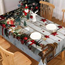 1pc Rectangular Tablecloth, Perfect For Christmas Atmosphere! Vintage Wood Grain & Snowy Landscape Pattern With Holiday Elements, Suitable For Holiday Gatherings, Daily Home, Living Room, Dining Room, Outdoor Picnics, And Theme Events