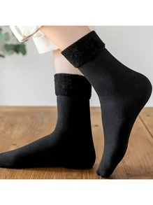 5双加厚保暖针织袜，中筒防滑雪袜，蓬松内里，冬季圣诞礼物