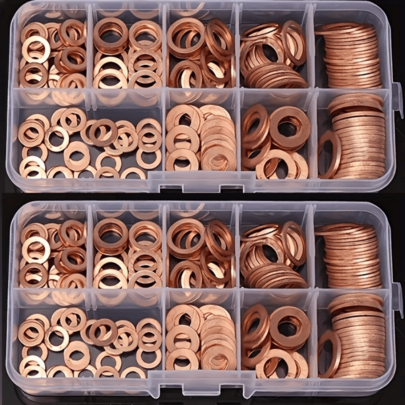 200 Peças Conjunto De Junta De Arruela De Cobre Vedação De Anel Plano Sortido Para Reparos De Automóveis