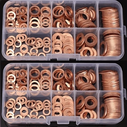 200 Peças Conjunto De Junta De Arruela De Cobre Vedação De Anel Plano Sortido Para Reparos De Automóveis