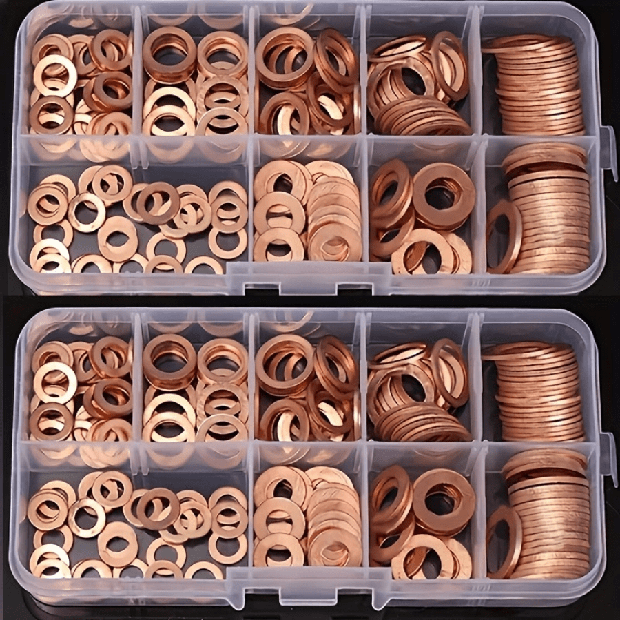 200 Peças Conjunto De Junta De Arruela De Cobre Vedação De Anel Plano Sortido Para Reparos De Automóveis