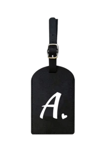 个性化皮革行李牌，可定制A-Z字母，隐私保护套，带名片槽，可爱旅行背包标签，男女通用，适用于宠物包、背包、行李箱、文具包等，旅行必备，适合海滩度假、返校季，是送给家人、朋友和老师的理想礼物，字母印花 - 黑色 - 查看 20