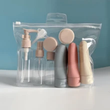 11件旅行瓶套装，防漏硅胶和塑料容器，可再填充洗漱用品，化妆品，洗发水，沐浴露，清洁，带透明洗漱包 - 彩色 - 查看 8