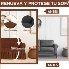 AMOROSA 3 Pieza Funda Cubre Sala con Falda Tipo Plumeti Funda de Sofá Lavable Elástica Fácil de Instalar Fundas para Sillones Sala  (1 plaza, 2 plazas, 3 plazas) Decoración Sala Cafe - Café integral - Ver 6