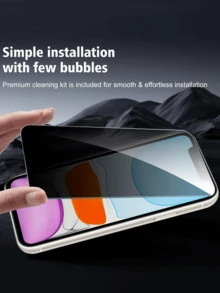 3-In-1 Protective Case Set Compatible With IPhone, Includes 2pcs Privacy Screen Protectors (Anti-Scratch Tempered Glass) + 1pc Black Matte Finish Phone Case, Easy Installation, Hydrophobic & Oleophobic Coating, Fingerprint-Resistant Screen Protection Essentials, Applicable To Daily Shield, Office, Home Privacy Screen Protector Phone Screen Protector Phone Accessories Waterproof Shockproof Anti-Fall Full Cover - Black - View 6