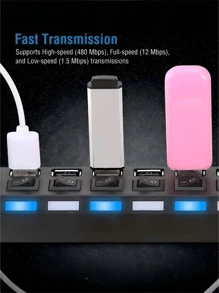 带 4 英尺电缆的 7 端口 USB 集线器 - 兼容笔记本电脑、PC、MacBook、iMac 等 - 即插即用、过流保护、紧凑型笔记本电脑设计 | 高速数据传输和节省空间的电缆延长 - 黑色 - 查看 9