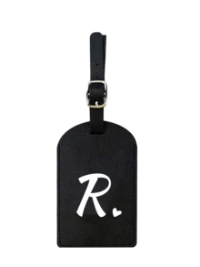 个性化皮革行李牌，可定制A-Z字母，隐私保护套，带名片槽，可爱旅行背包标签，男女通用，适用于宠物包、背包、行李箱、文具包等，旅行必备，适合海滩度假、返校季，是送给家人、朋友和老师的理想礼物，字母印花 - 黑色 - 查看 25