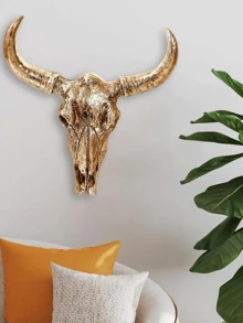 1 pieza Decoración de pared de cráneo de animal de cultura vikinga de resina, superficie de lámina de oro y plata, escultura para estantes, decoración del hogar, bar, restaurante y fiesta