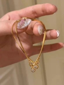 1 件纯银泡泡圆形钻石蛇骨手链，适合女士 - 锆石点缀，高档外观，百搭堆叠，精致的小众工艺 - 圓鑽手鍊 - 查看 2