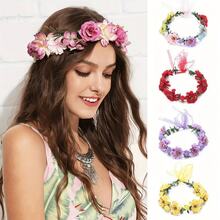 1件装女士可调节彩色花朵头饰，优雅甜美，适合新娘、伴娘、情人节佩戴，波西米亚风花朵头饰，适用于婚礼、旅行、拍照、派对、节日和送礼，可作皇冠、头饰、服装皇冠 - 彩色 - 查看 2