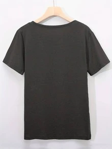 Nueva Camiseta de Verano para Mujer con Cuello Redondo, Top Básico Casual de Color Sólido Simple - Negro - Ver 11