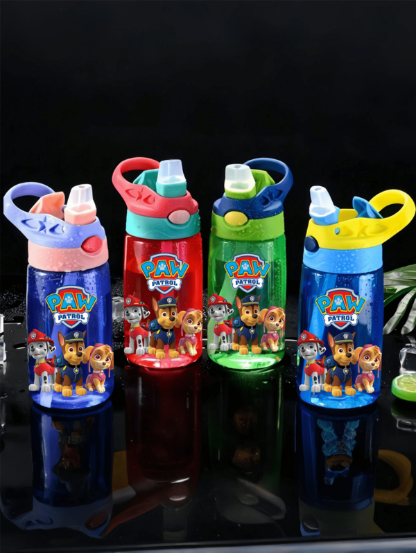  1 Pieza Taza de agua de fiesta Paw Patrol de 500ml/16oz, botella de agua de gran capacidad con pajita, asa portátil y a prueba de fugas, adecuada para fiestas de cumpleaños, Acción de Gracias, Halloween y Navidad (La tapa puede ser aleatoria)