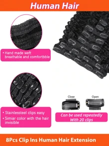 Deep Wave Clip Ins Human Hair Extensions For Women 8Pcs Deep Wave Clip In Hair Extensions Real Human Hair Thick To Ends With Double Weft 120g - SNatural - View 9