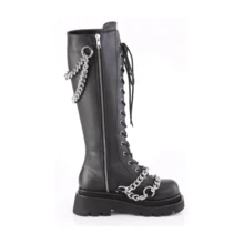 Women Fashion Goth Knee High Boots Round Toe Chunky High Heel With Buckle Chain Punk Boots Dress Party Festival Shopping Work Long Boot - 黑色 - 查看 9