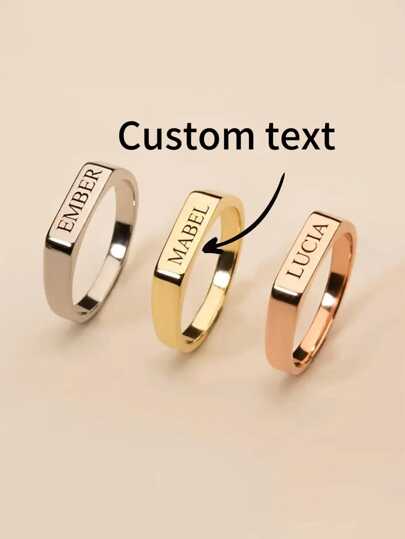 Anello personalizzato a barra quadrata - Incisione personalizzata di nome/data Anello semplice - Gioiello raffinato come regalo per fidanzata, moglie, madre, anniversario, festa della mamma, regalo di matrimonio