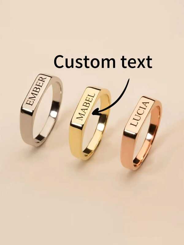 Anillo de Barra Cuadrada Personalizado - Grabado de Nombre/Fecha Personalizado Anillo Simple - Regalo de Joyería Exquisito para Novia, Esposa, Madre, Día del Aniversario