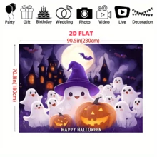 1 miếng, Vải nền bí ngô ma Halloween dễ thương làm từ vải polyester. Nền có hình ảnh ma đội mũ phù thủy, đèn lồng Jack-O'-Lantern, ngôi nhà ma ám, dơi và dòng chữ "Happy Halloween". Thích hợp trang trí tiệc Halloween, hoạt động chủ đề thiếu nhi, chụp ảnh trong nhà, trang trí tường nhà và tổ chức sự kiện lớp học. - Nhiều màu - Xem 9