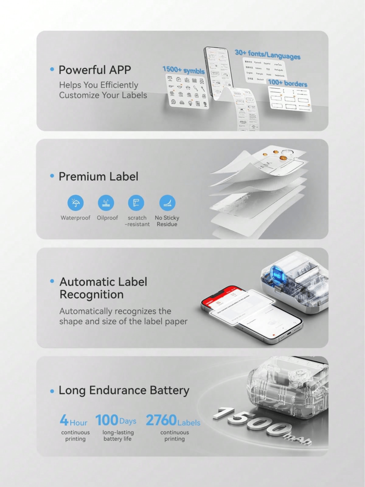 Impresora térmica portátil mini Niimbot B1, impresora de etiquetas de bolsillo adecuada para pegatinas autoadhesivas, etiquetas UV, máquina de impresión de etiquetas Bluetooth - Gris - Añade 5