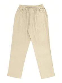 Pantaloni in lino da uomo, pantaloni lunghi estivi con coulisse e traspiranti da spiaggia, pantaloni casual cargo con vita elastica per uomo, adatti per vacanze, pendolarismo, stile casual rilassato per la strada