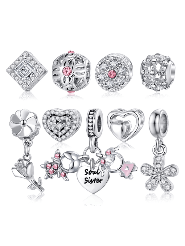 9pcs Elegant & Fashionable Star, Butterfly, Snowflake, Heart, Flower, Colorful Crackle Bead, Fish Tail, Owl, Starfish, Flower, Moon Pendant DIY Decorative Bracelet, Necklace, Earring, Beaded, Pendant, Charm, Creative Accessories