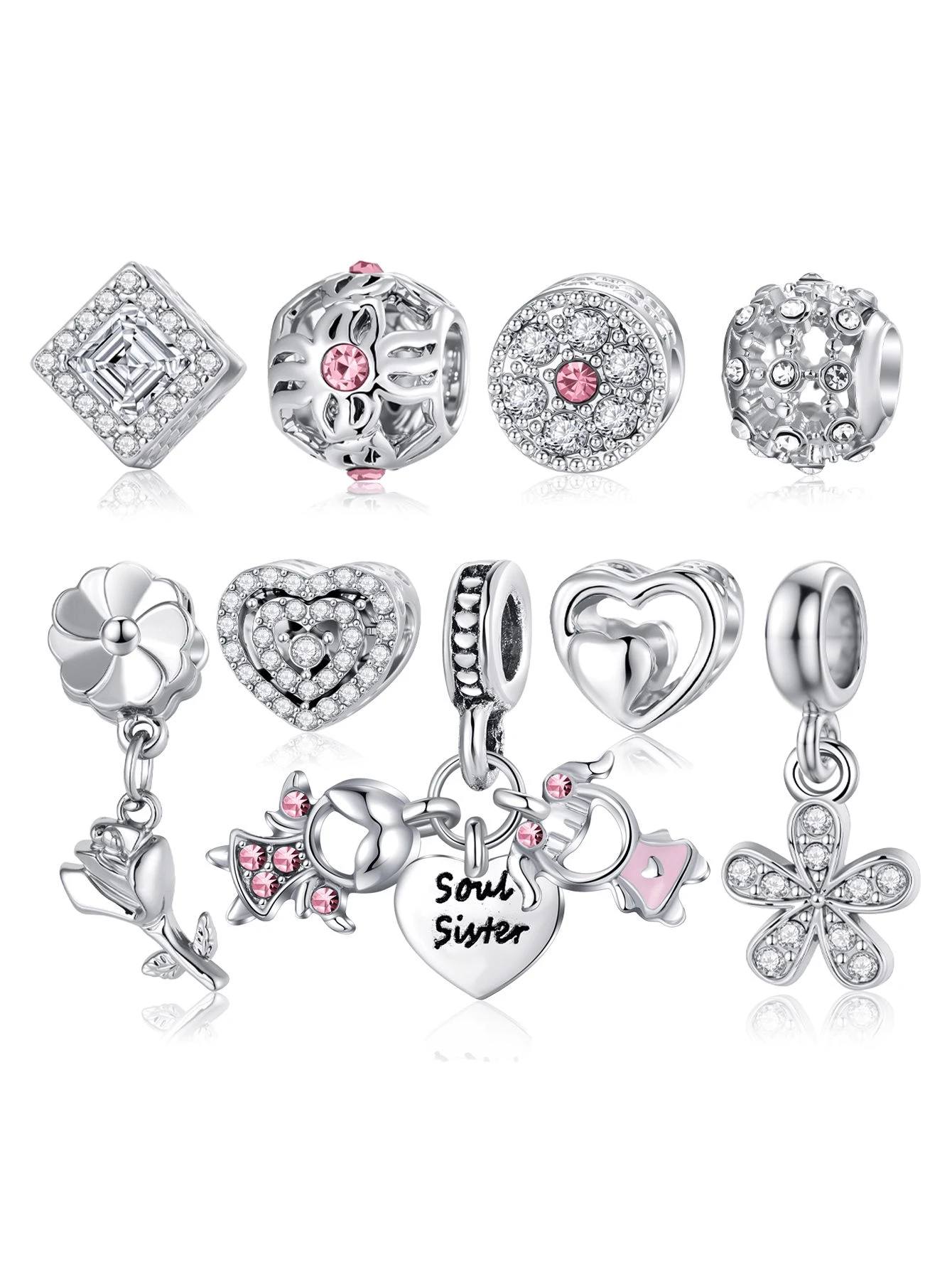 9 件优雅时尚的星星、蝴蝶、雪花、心形、花朵、彩色裂纹珠、鱼尾、猫头鹰、海星、花朵、月亮吊坠 DIY 装饰手链、项链、耳环、串珠、吊坠、饰品、创意配饰 - 彩色 - 查看 1