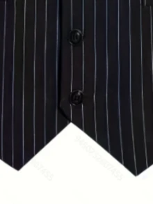Officeau Men's Old Money Black & White Striped Waistcoat, For Business Formal/ Evening - Black - View 7