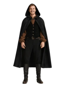 Medieval Hooded Cloak Renaissance Cape For Men And Women Halloween Costume - 彩色 - 查看 5