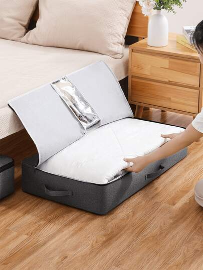 1 Túi đựng đồ dưới đáy giường Cationic, Túi đựng đồ màu xám, Hộp đựng đồ phẳng, Túi đựng đồ trong suốt, Túi đựng đồ xếp chồng lên nhau trong tủ quần áo, Chống ẩm và chống bụi, Thích hợp để đựng giày dép, quần áo, bộ đồ giường, các vật dụng khác